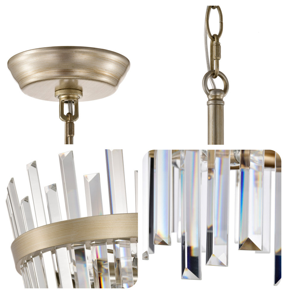 Eva 6-Light Glam Crystal Glass Prism Round Chandelier, Brushed Silver-Ish Champagne