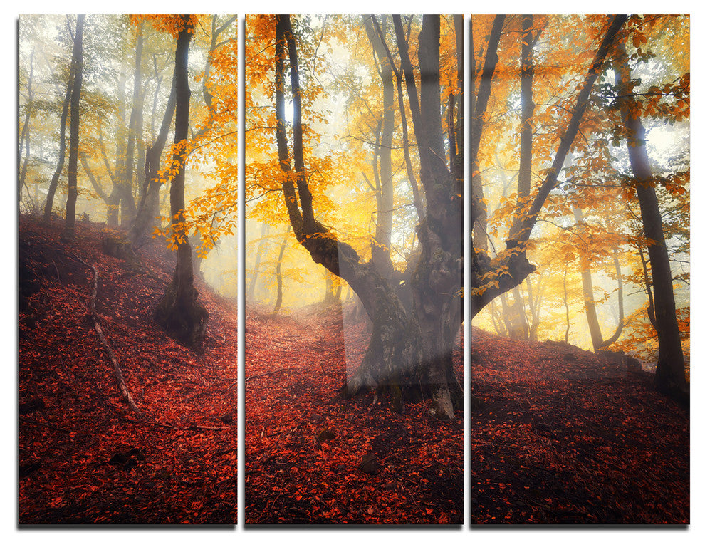 "Dark Old Yellow Forest" Photo Metal Wall Art, 3 Panels, 36"x28"