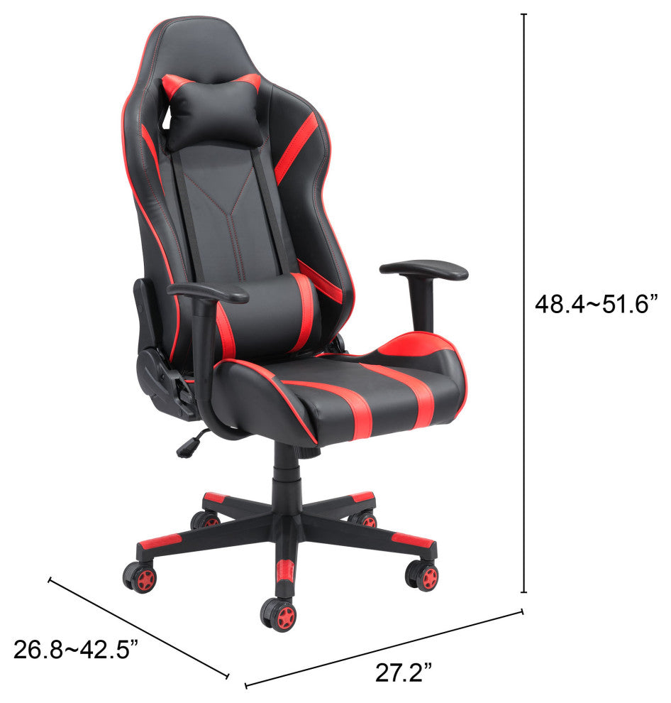 Computer Work Gaming Chair, Faux Vinyl Leather, Black, Red, Home Office