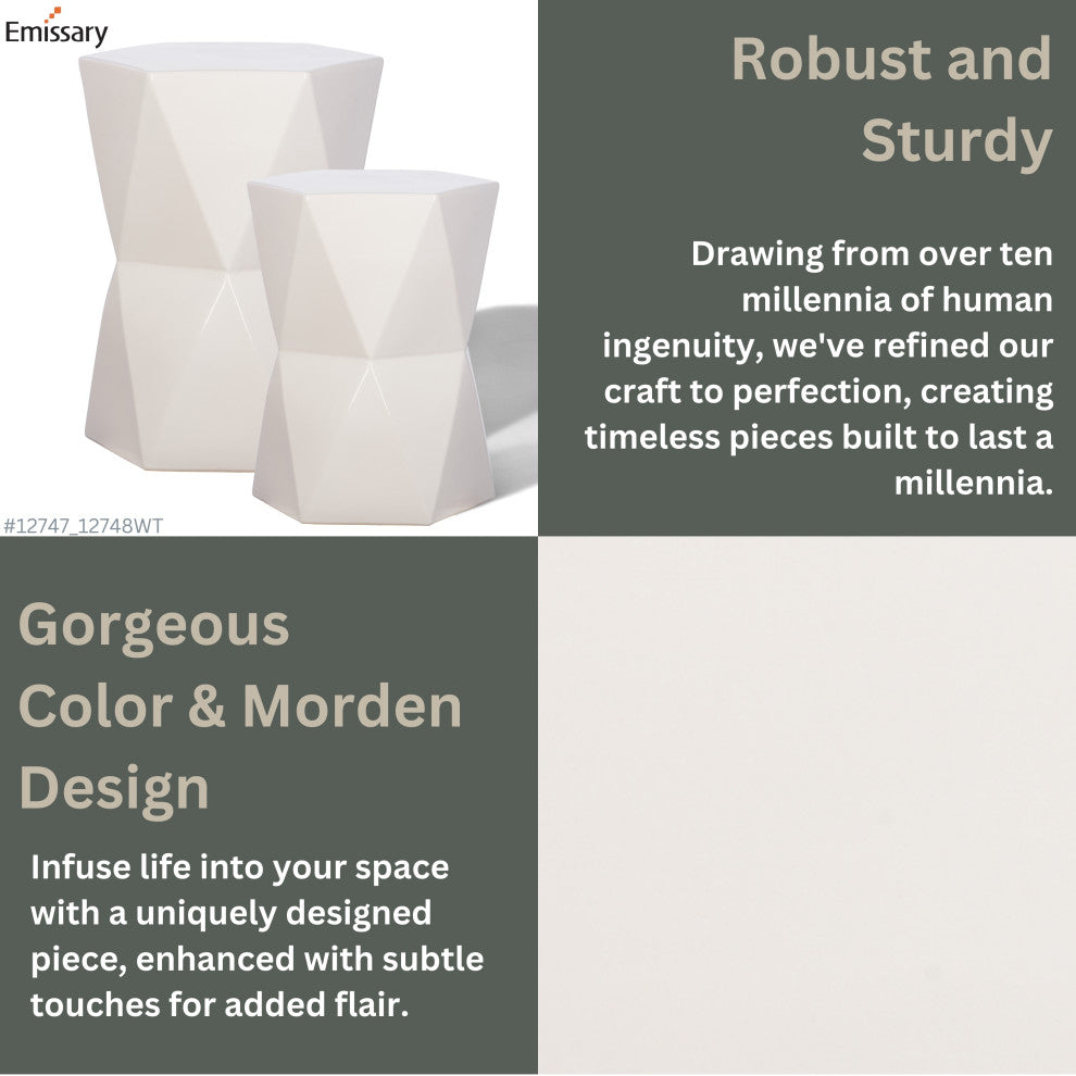 Lg Matrix  Hex Stool, White 17X22"H