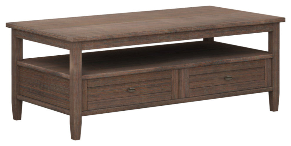 Warm Shaker SOLID WOOD Coffee Table, Farmhouse Brown