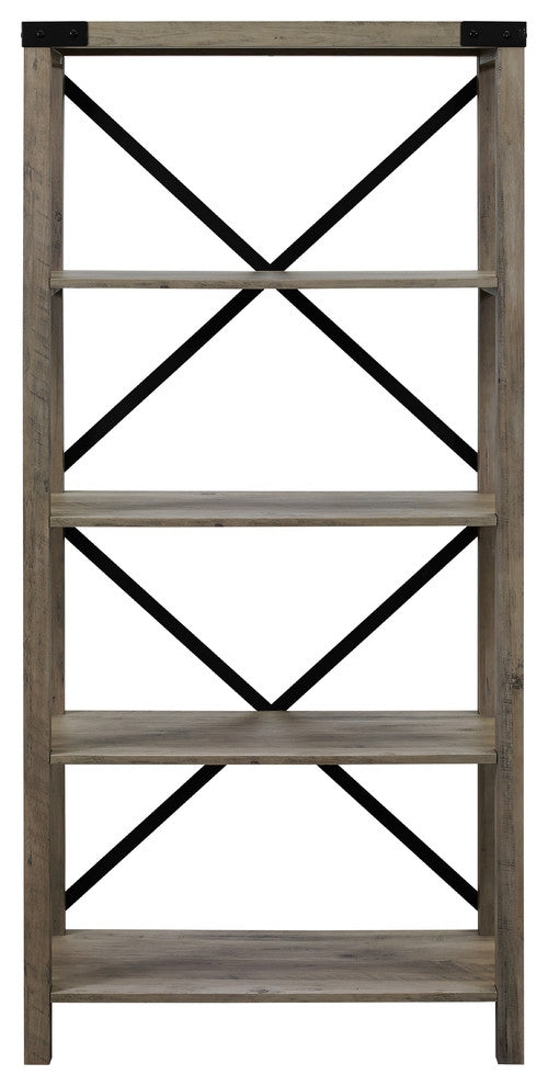 64" Farmhouse Metal X Bookcase, Gray Wash