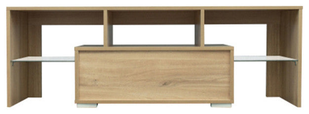 Walnut TV Stand with LED RGB Lights Flat Screen Particle Board TV Cabinet