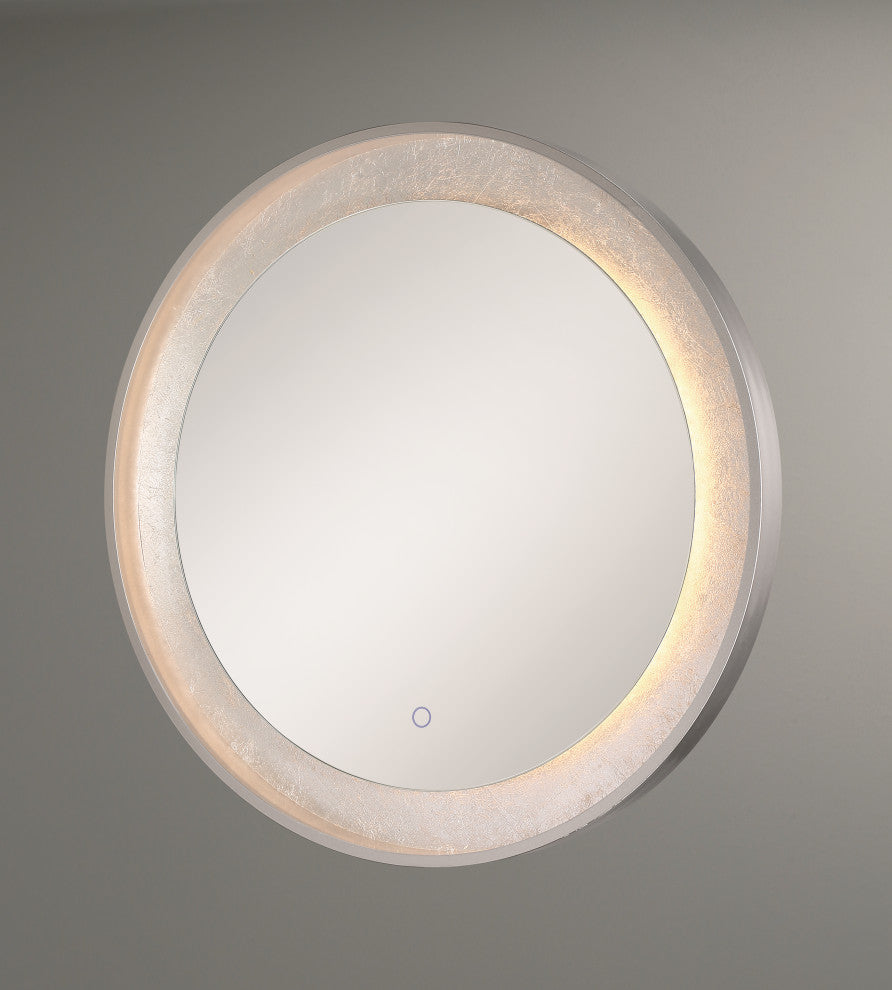 Silver Leaf Edge Lit LED Round Mirror
