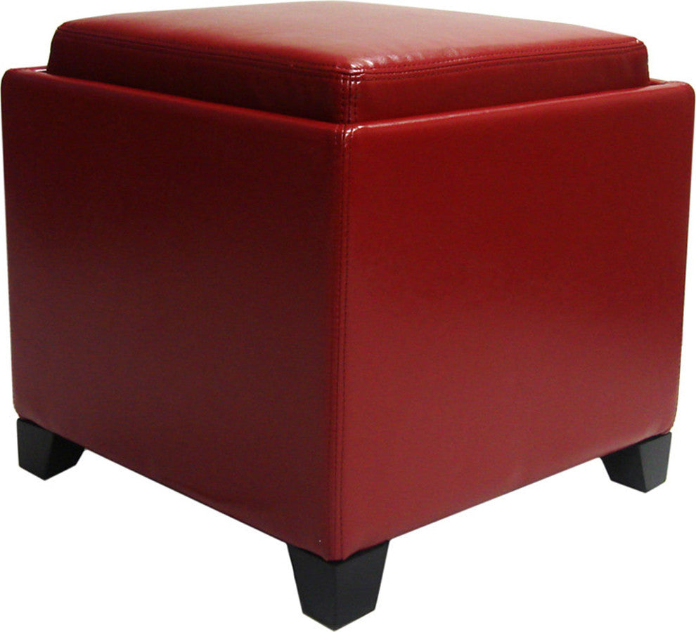 Contemporary Storage Ottoman With Tray, Red