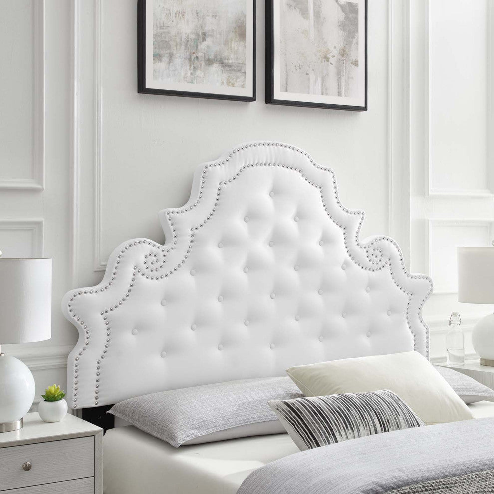 Tufted Headboard, Twin Size, Velvet, White, Modern Contemporary, Bedroom Master