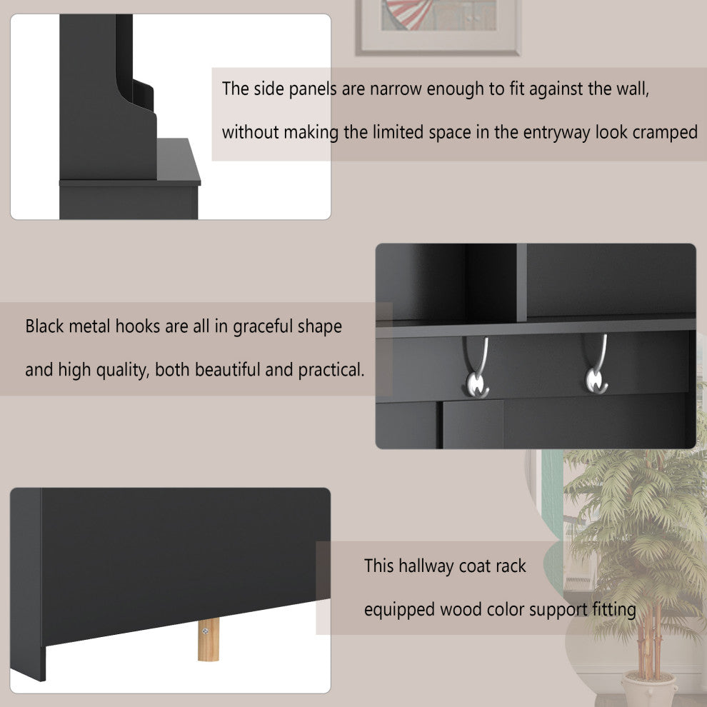 Gewnee Multiple Functions Hallway Coat Rack, Black
