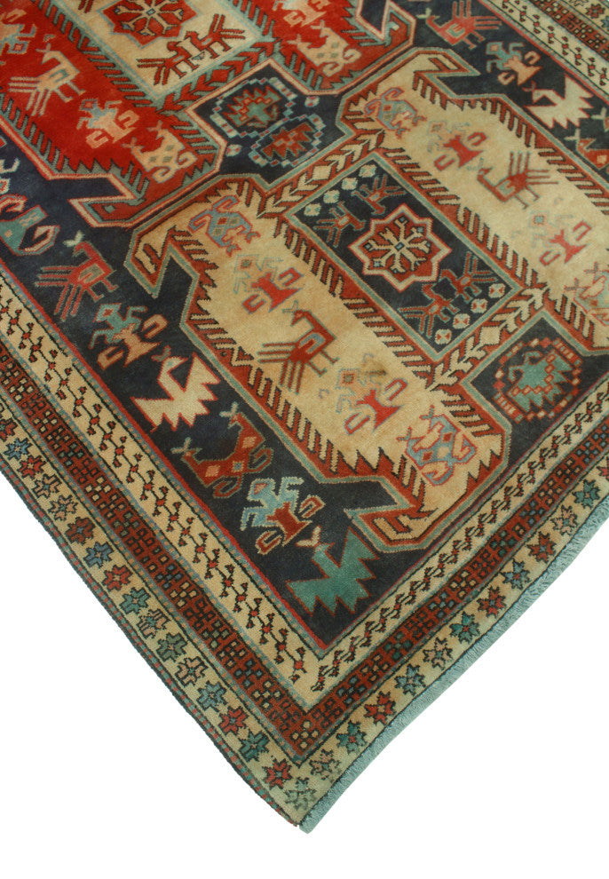 Fine Vintage Distressed Mitzi Navy/Red Runner, 4'1x9'11