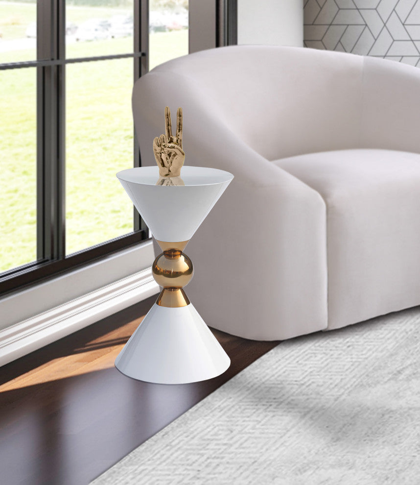 Malia Iron End Table, White/Gold
