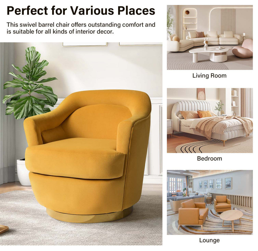 Burkhard Swivel Barrel Chair With Metal Base Set of 2, Mustard