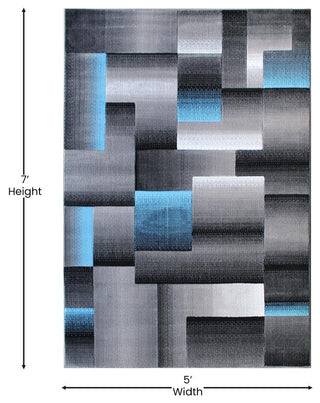 Elio Collection Color Blocked Area Rug, Blue, 5' X 7'