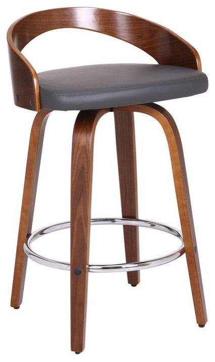 Sonia 26" Counter Height Barstool in Walnut Wood Finish with Gray Faux Leather