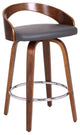 Sonia 26" Counter Height Barstool in Walnut Wood Finish with Gray Faux Leather