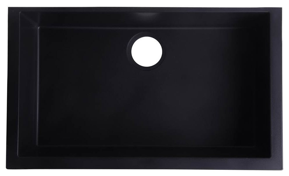 ALFI brand AB3020UM-BLA Black Undermount Granite Composite Kitchen Sink