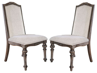 Set of 2 Padded Side Chairs, Rustic Natural Tone/Ivory