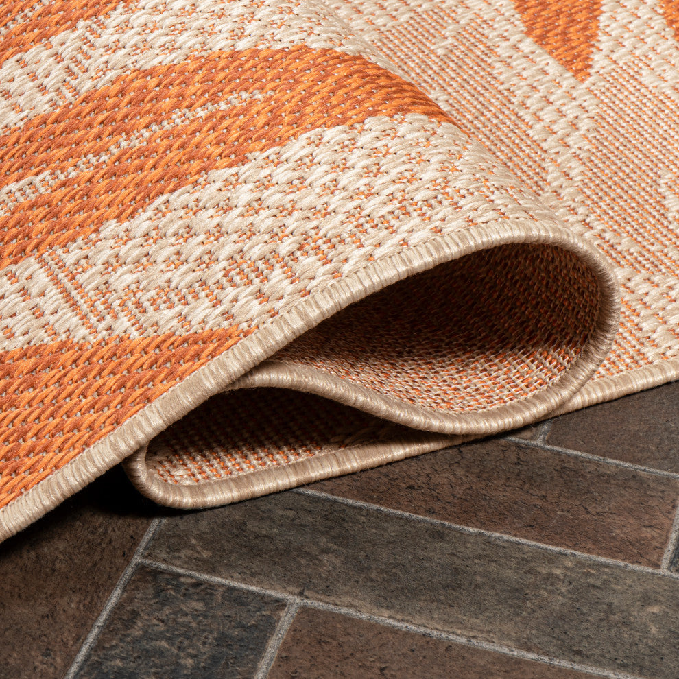Havana Tropical Palm Leaf Indoor/Outdoor Area Rug, Cream/Orange, 4 X 6