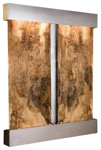 Cottonwood Falls Wall Fountain, Stainless Steel, Magnifico Travertine, Square Fr