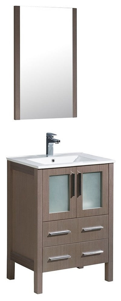 Torino 24" Gray Oak Modern Bathroom Vanity With Integrated Sink, FFT3111CH
