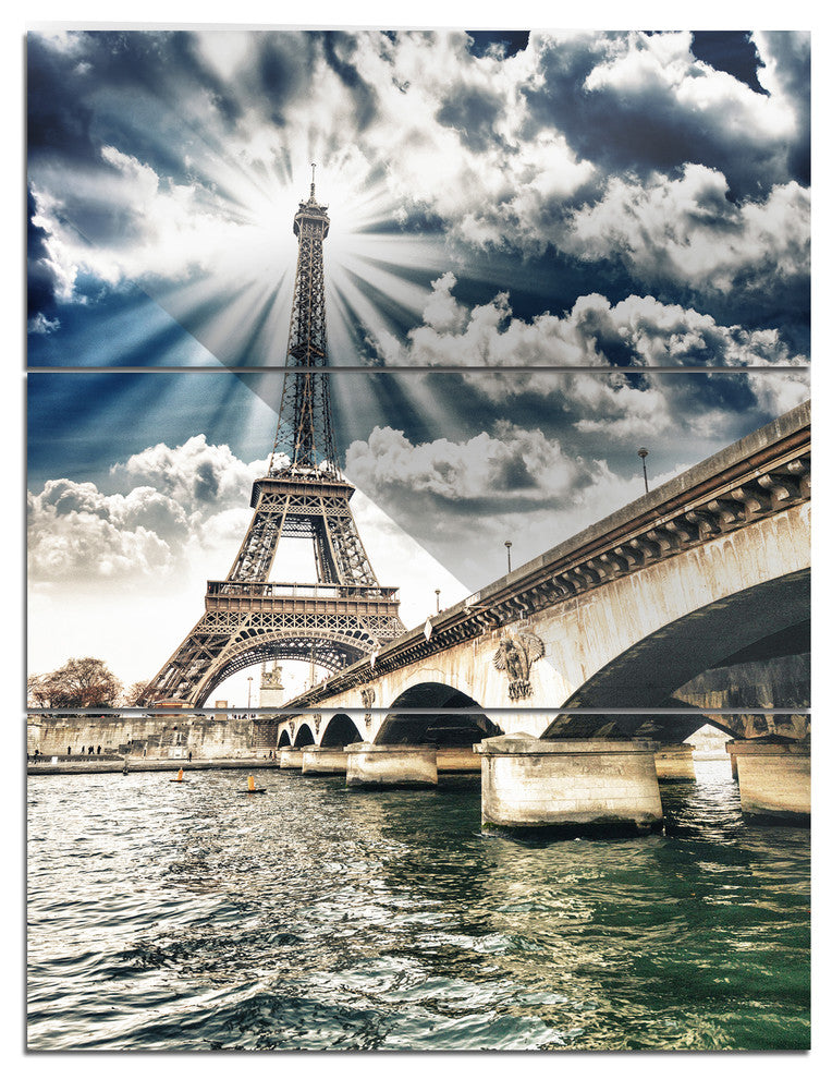 "Eiffel Tower and Iena Bridge" Photo Metal Wall Art, 3 Panels, 28"x36"