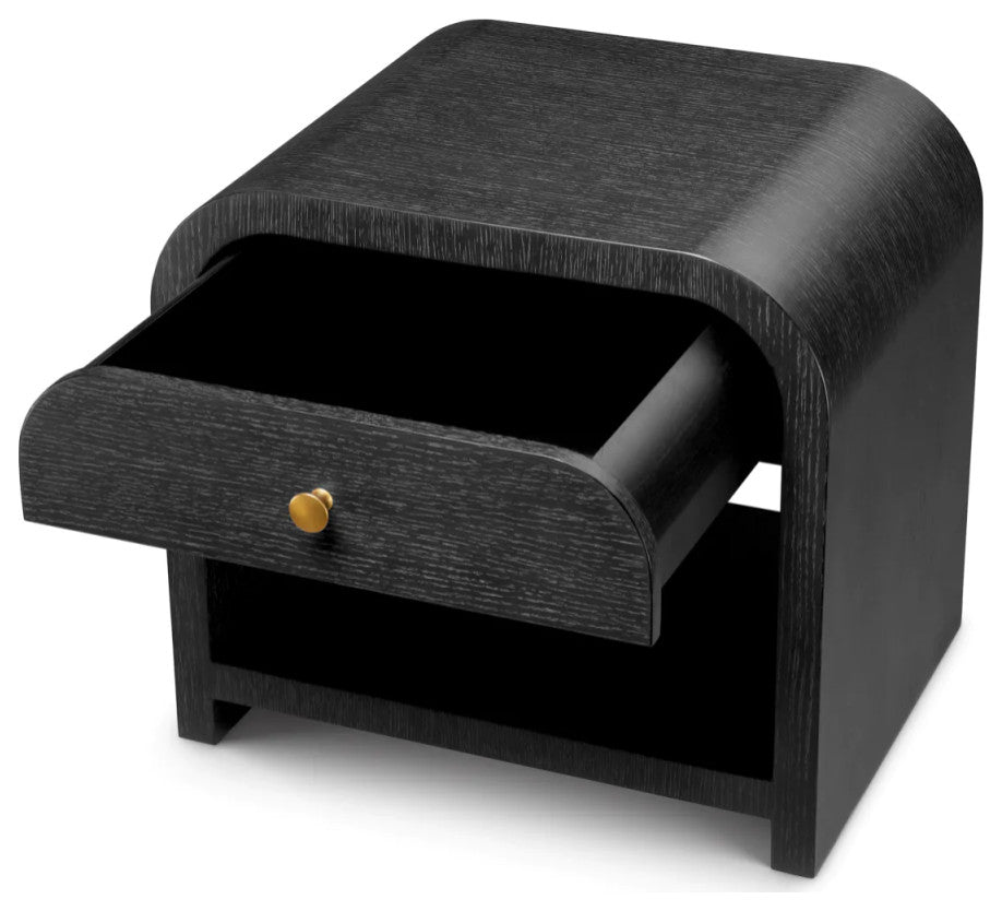 Washed Oak 1-Drawer Nightstand, Eichholtz Rhodes, Black