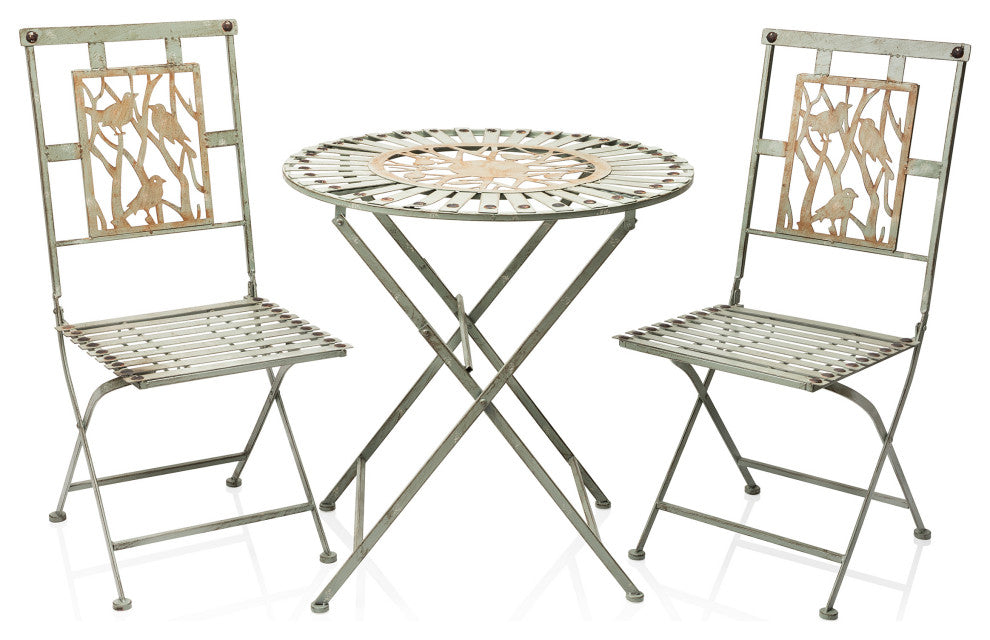 Bird Design 3-Piece Bistro Set Folding Table and Chairs Patio Seating