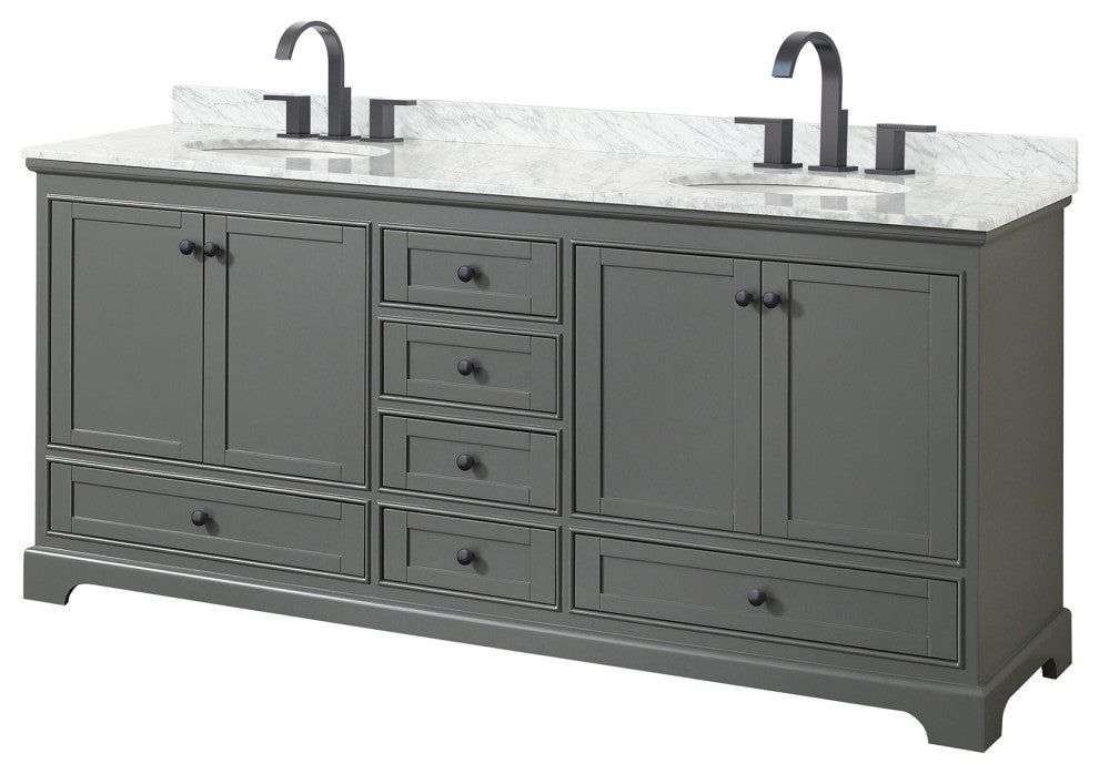 Deborah 80" Double Vanity in Dark Gray, Top, Oval Sinks, Matte Black Trim