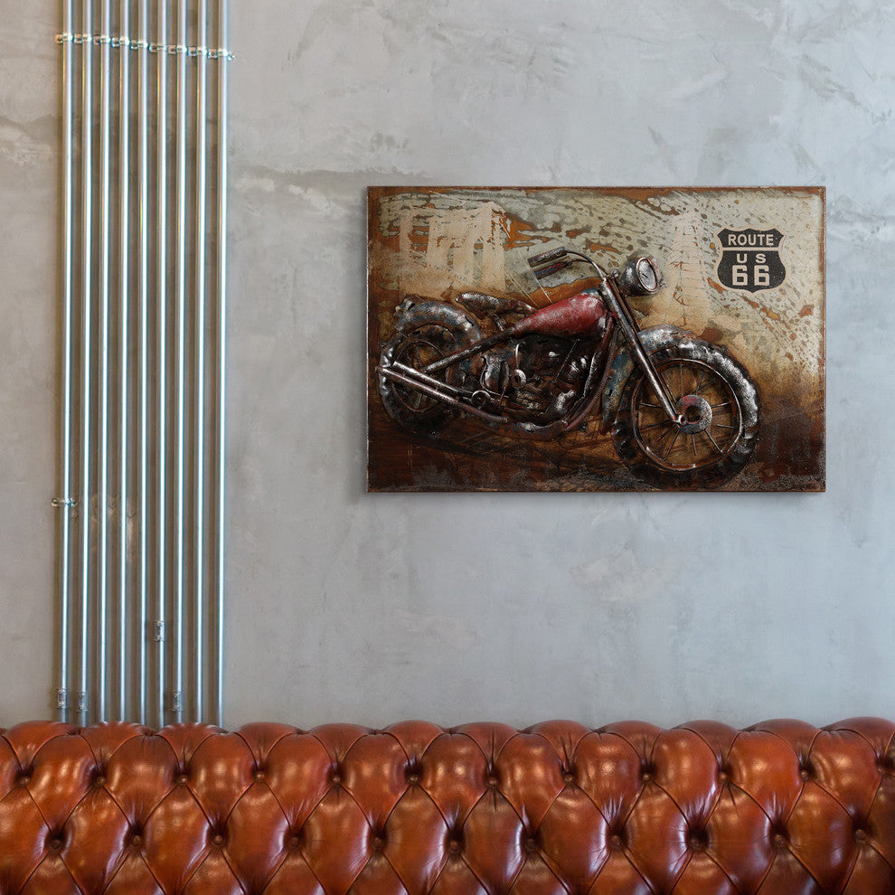 "Motorcycle" Wall Art Mixed Media Iron Hand Painted Dimensional Wall Sculpture