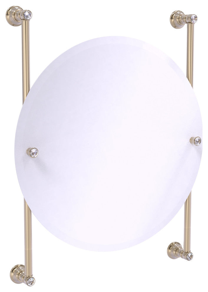 Carolina Crystal Round Frameless Rail Mounted Mirror, Antique Pewter