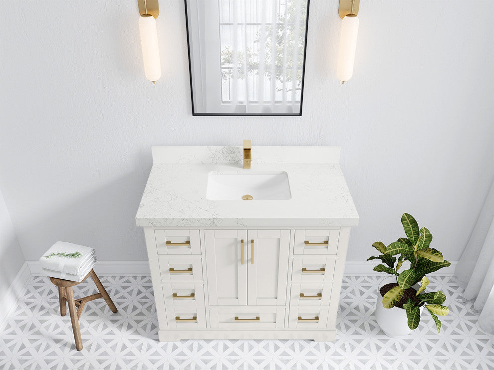 Boston 42" Single Sink Bath Vanity in Alabaster 2" Empira Quartz