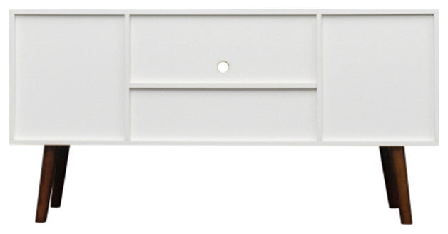 55 inch modern TV stand Mid century TV console with open storage shelves