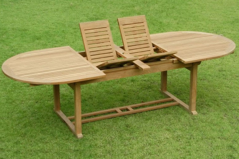 11-Piece Outdoor Teak Dining: 117" Masc Oval Extn Table, 10 Lagos Armless Chairs