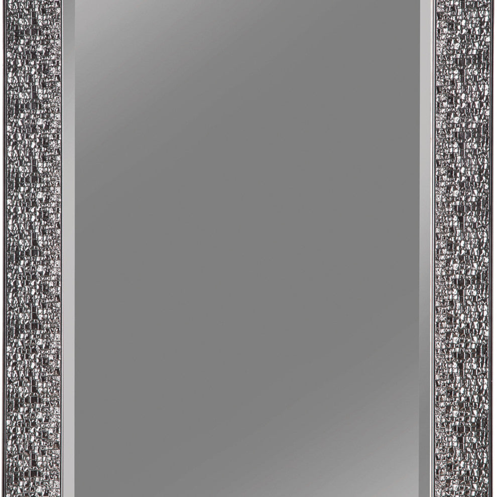 Rectangular Beveled Accent Floor Mirror with Glitter Mosaic Pattern, Gray