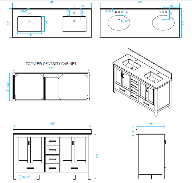 Wyndham WCS141460DESIVUNSM24 Espresso 60 Inch Double Bathroom Vanity