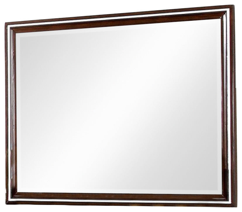 Wooden Beveled Mirror, Brown Cherry