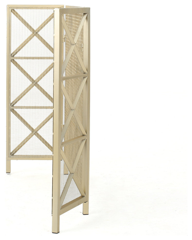 GDF Studio Mandralla 3-Paneled Iron Fireplace Screen, Gold
