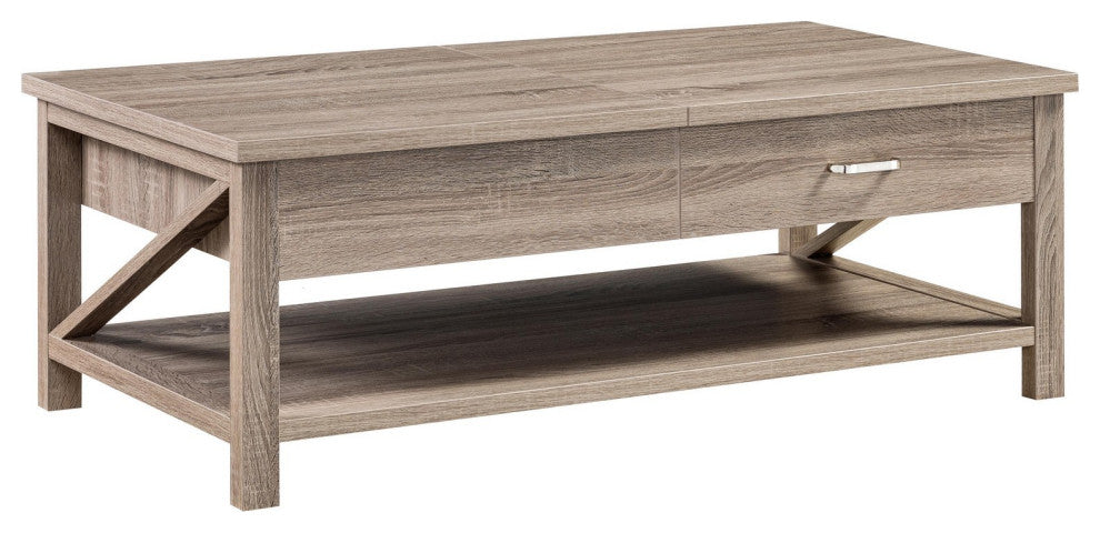 Benzara Modern Coffee Table, Half Lift Top, Hidden Storage, Taupe Finish