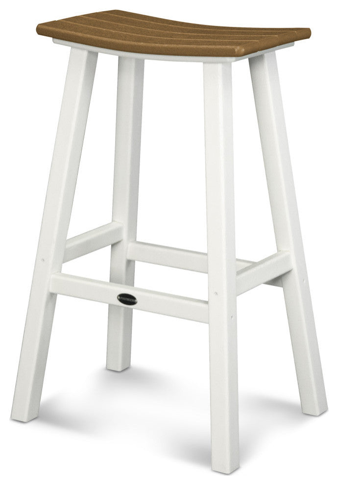 Polywood Contempo 30" Saddle Bar Stool, White / Teak