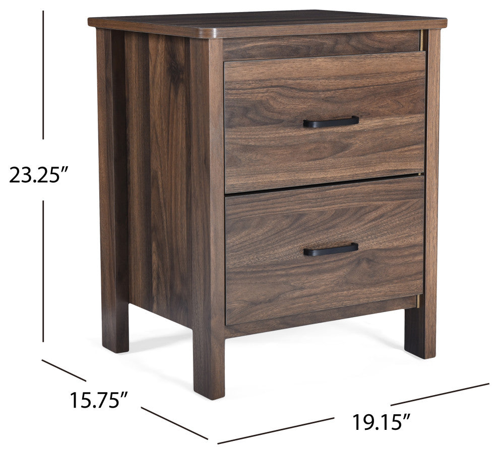 Titeca Contemporary 2 Drawer Nightstand, Medium Brown