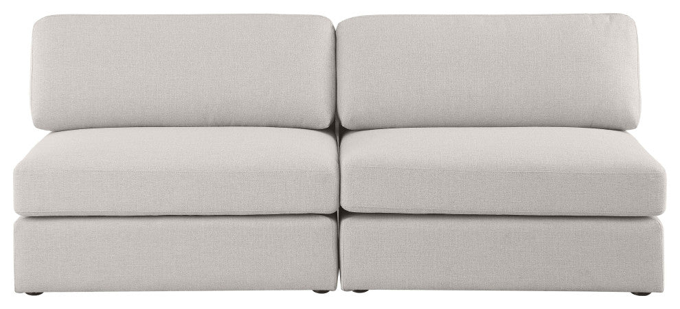 Beckham Linen Textured Fabric Upholstered 2-Piece Modular Sofa, Beige