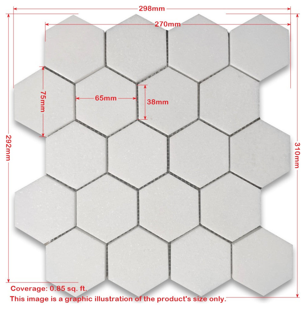 Bardiglio Gray Dark Grey Marble 3 inch Hexagon Mosaic Tile Polished, 1 sheet