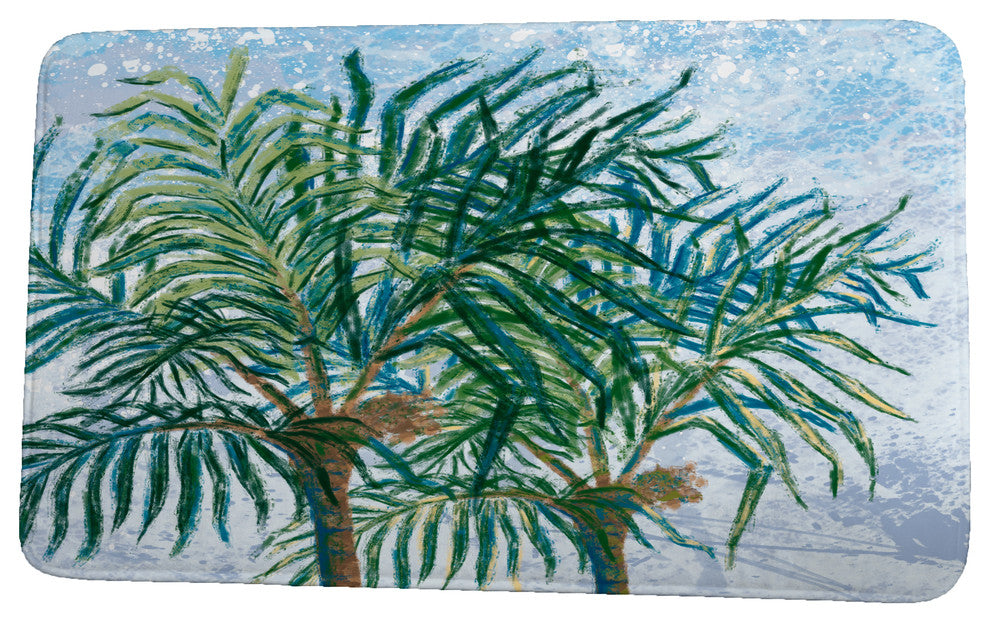Beach Vacation Palms Floral Print Bath Mat, Blue, 21"x34"