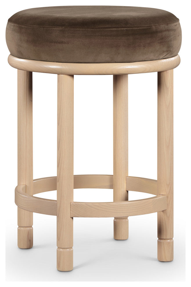 Monette Upholstered Bar and Counter Stool, Brown, Velvet, Natural Finish