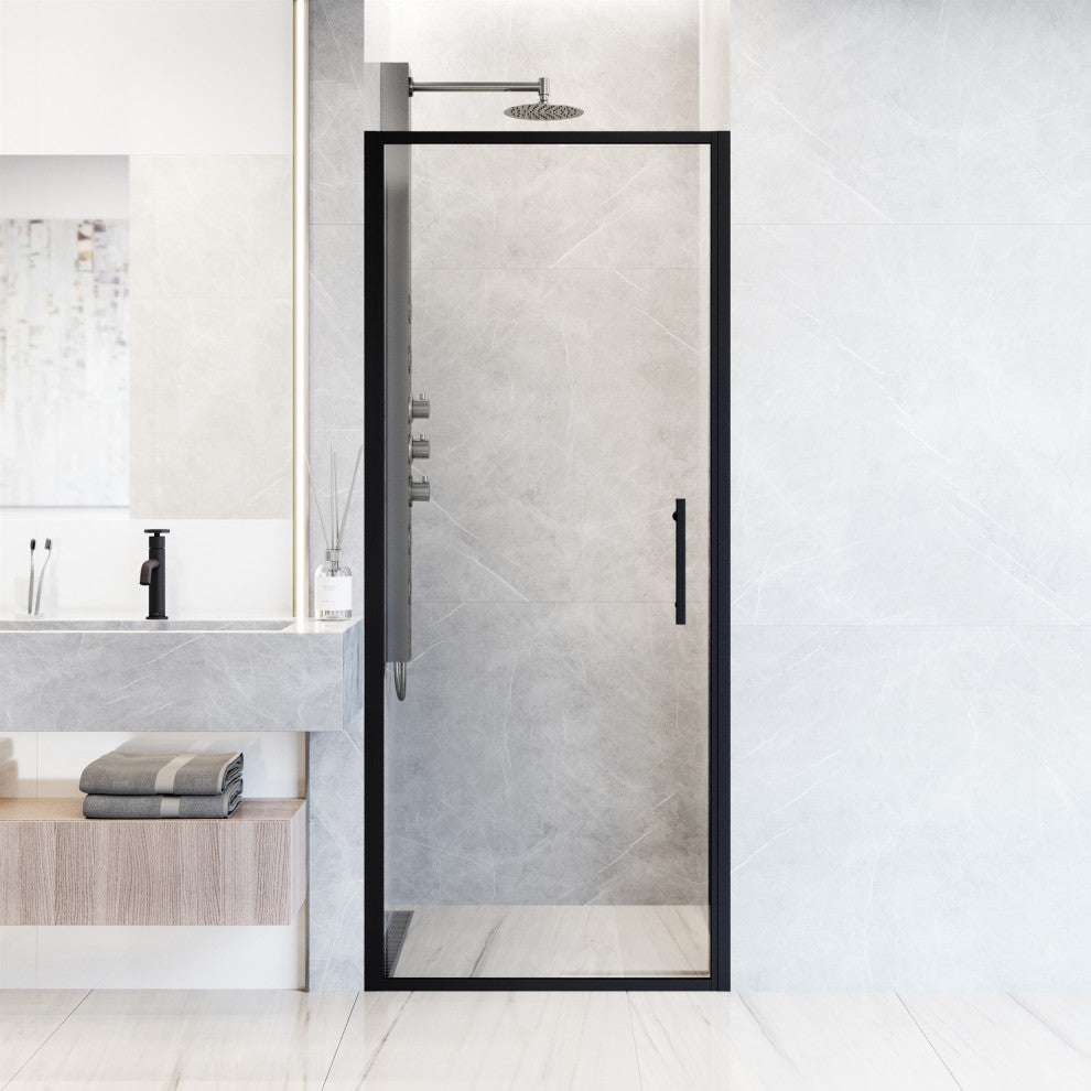 VIGO Astoria Framed Pivot Shower Door, Black, 32" W X 76" H, Clear Glass