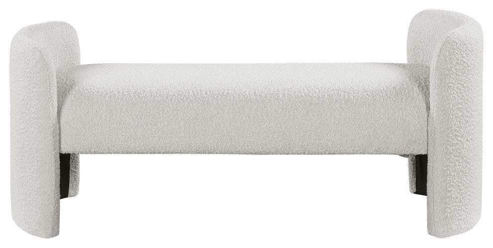 Peyton Boucle Fabric Upholstered Bench, Cream