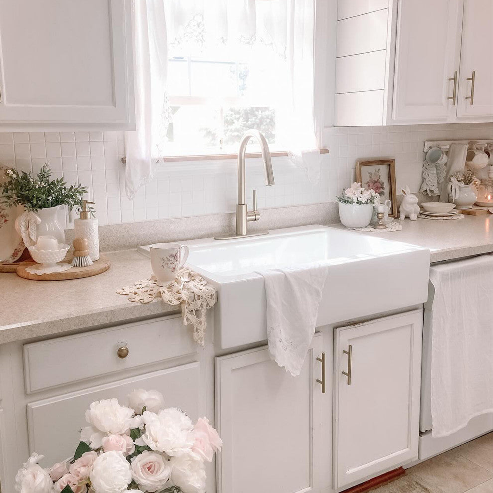 Parker White Fireclay 34" Single Bowl Quick-Fit Drop-In Kitchen Sink, 1 Hole