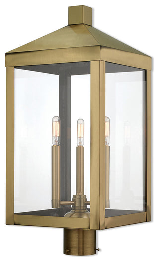 3 Light Outdoor Post Top Lantern, Antique Brass