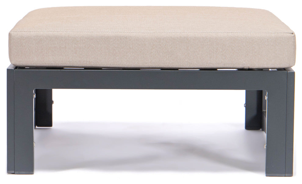 LeisureMod Chelsea Outdoor Black Ottomans With Cushions Set Of 2, Beige