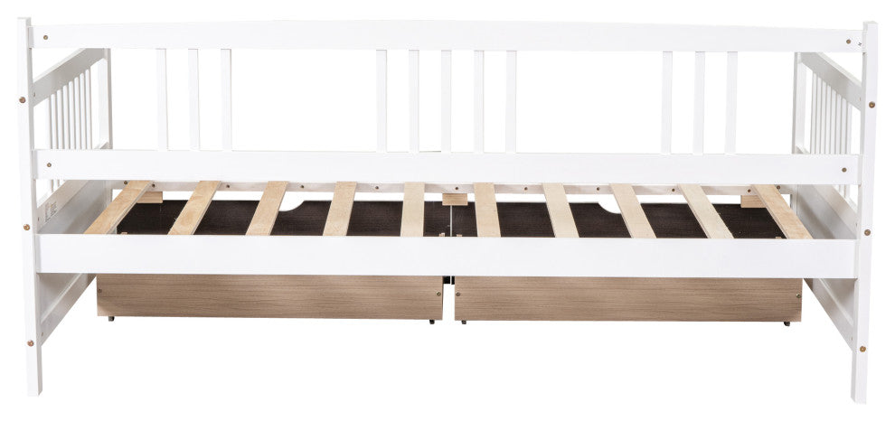 Gewnee Solid Wood Twin Size Daybed with Two Drawers in White