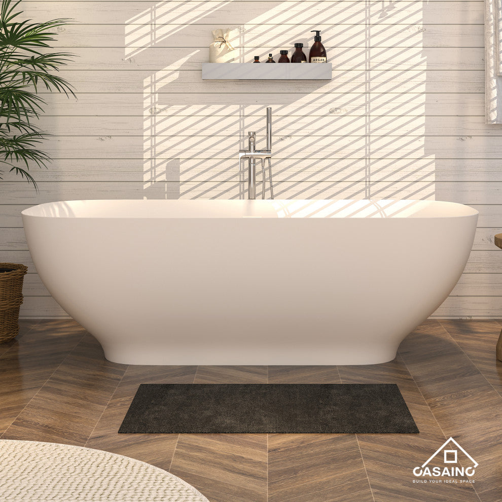 63in Solid Surface Freestanding Bathtub in Matte White, 63in