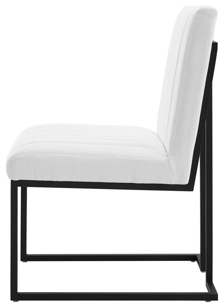 Tufted Side Dining Chair, Set of 2, Fabric, Metal, White, Cafe Bistro Restaurant